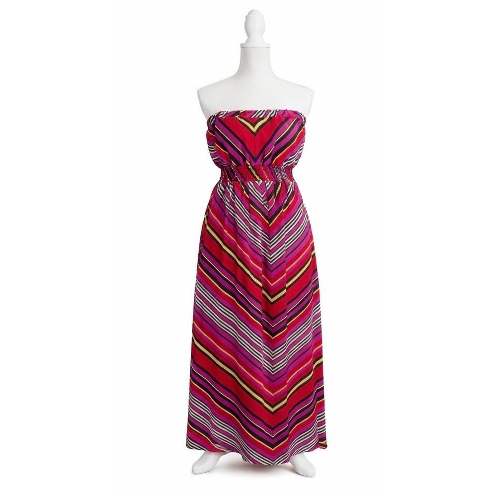 She's Cool Striped Multi Color Strapless Sheer Lined Maxi Dress XL - Picture 6 of 8